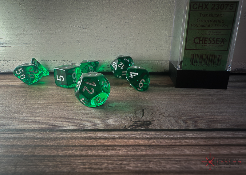 Chessex Dice - CHX23075 - Translucent Green/White Polyhedral 7-Die Set